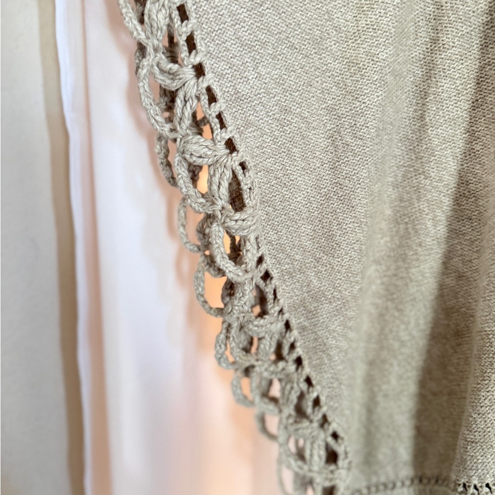 Vintage Kenar Crochet Poncho Sweater | 90s Boho Cotton Knit V-Neck - Picture 3 of 7